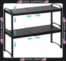Expandable Kitchen Shelf Organizer 2 Pack Adjustable Metal Countertop Storage