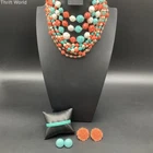 Vintage West Germany Costume Jewelry Lot Turquoise Coral Tone 6pc Necklace Set