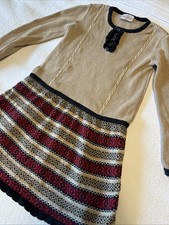 Hanna Andersson Girls 130 Nordic Fair Isle Sweater Dress Black White Tan Red