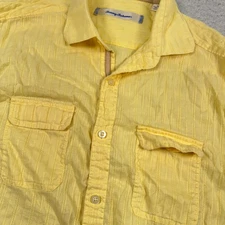 Tommy Bahama Linen Blend Shirt Mens M Button Up Roll Tab L/S Jacquard Yellow