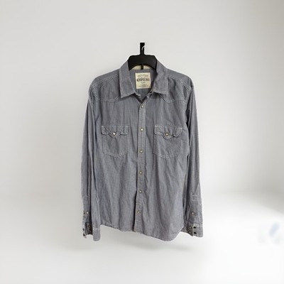 Aeropostale mens cowboy retro blue white check SHIRT snaps button LARGE EUC P18