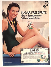 Sugar Free Sprite Soda Soft Drink Green Bikini Model Vintage Print Ad 1983