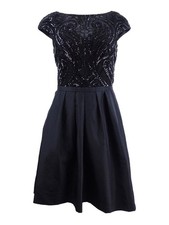 Calvin Klein Women's Sequined Fit Flare Party Dress 4, Black