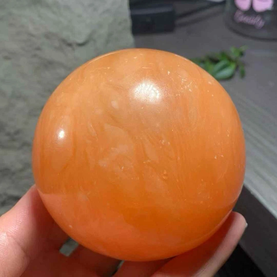 658g Natural Orange Calcite Quartz Sphere Energy Crystal Ball Reiki Healing Gift - Image 3 of 4