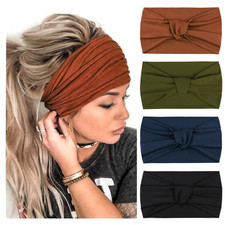 4 Pack Turban Headbands for Women Wide Vintage Head Wraps Knotted Cute Hair Band