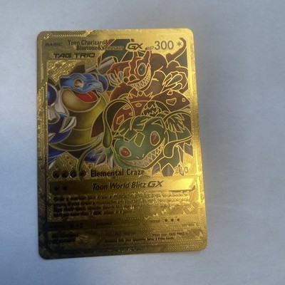 Toon Charizard & Blastoise & Venusaur Gx Hp300 Gold Foil Fan Art
