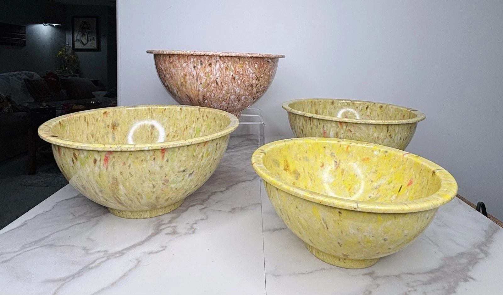 4-Vintage Texas Ware CONFETTI #125(1)/118(2)/111(1) Melamine Mixing Bowls-Dallas