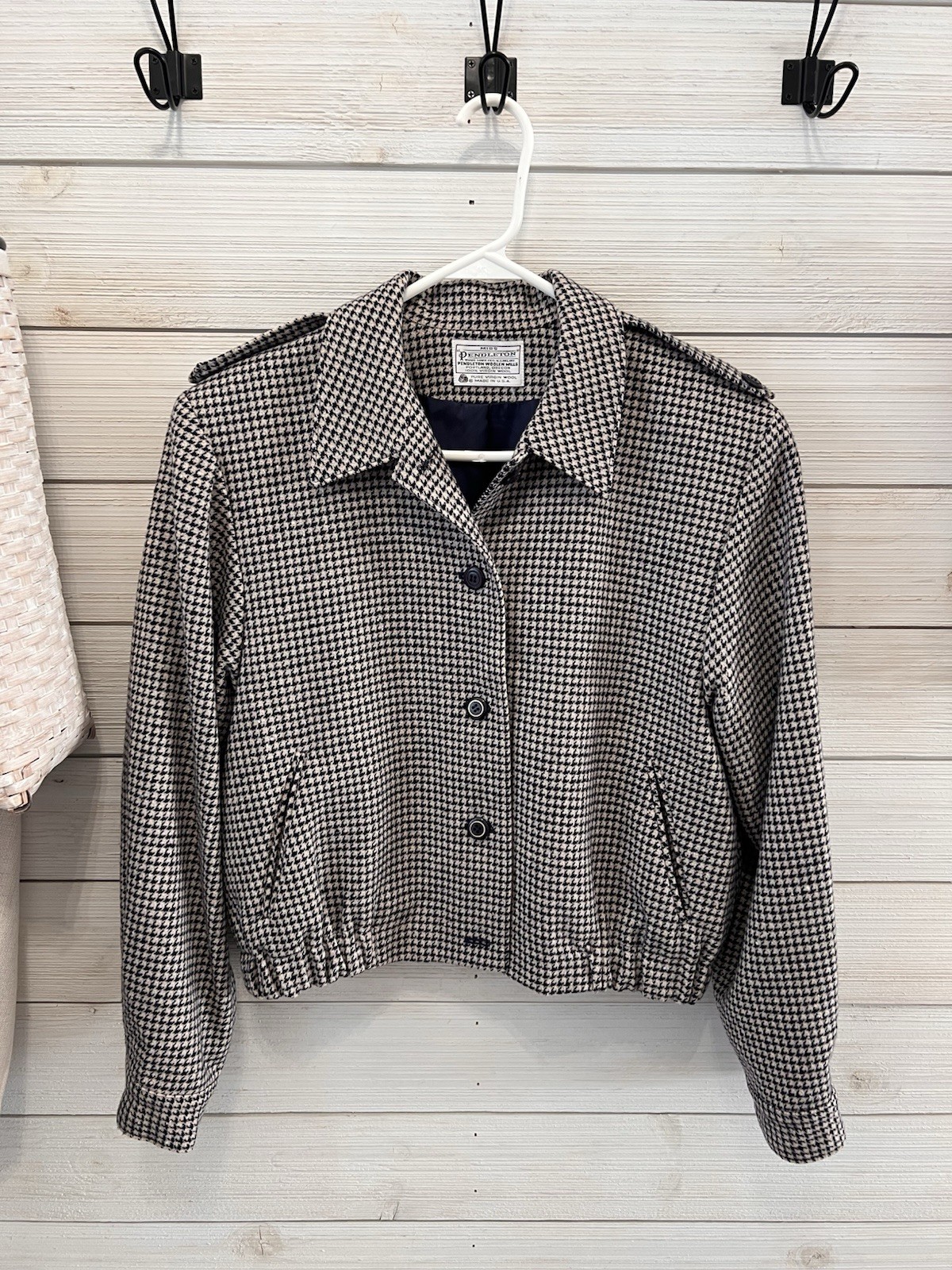 Miss Pendleton Houndstooth Cropped Jacket 100% Vi… - image 1
