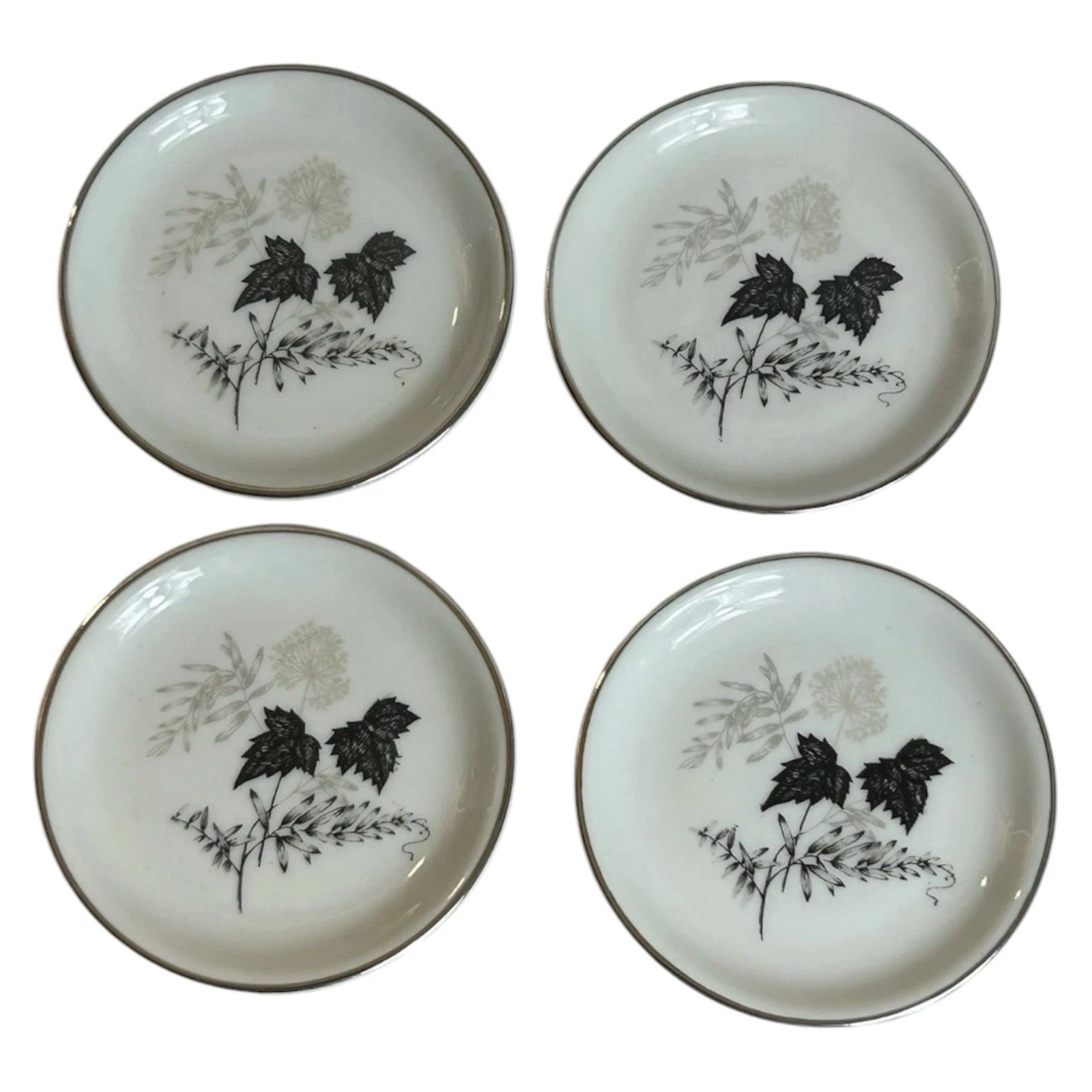 Butter Pats Set Of 4 Mini Plates Stonegate Woodale Germany Vintage Silver Leaf
