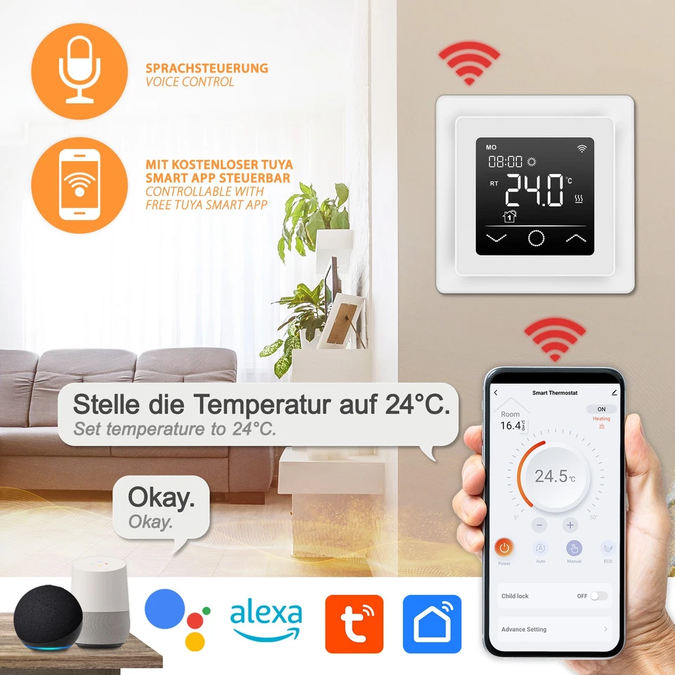 Thermostat Raumthermostat Fußbodenheizung Tuya Smart App Alexa Google Home WLAN - Bild 3 von 4