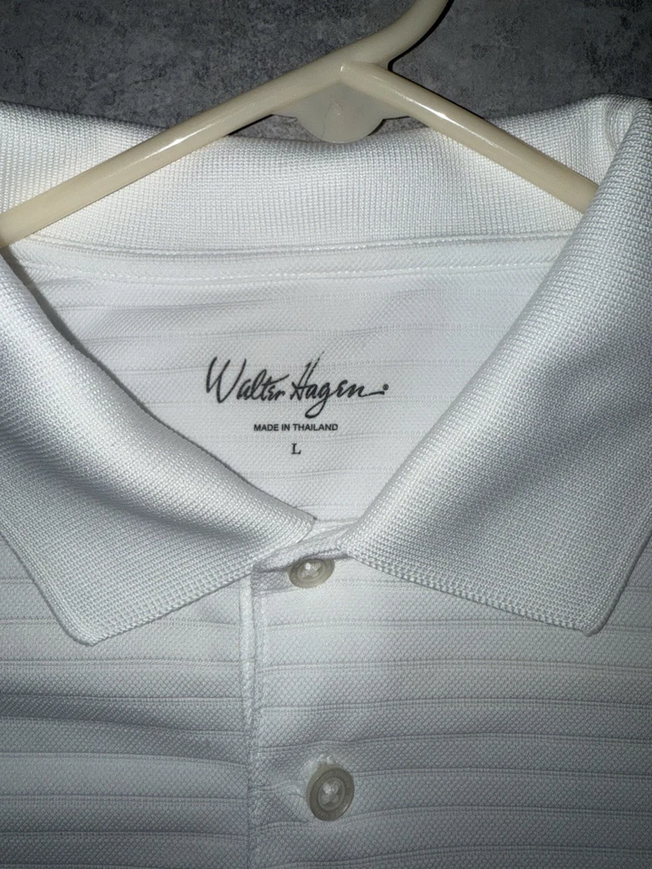 Walter Hagen Mens Size L White Lined Light-weight Golf Shirt Button Down Active - Image 4 of 4