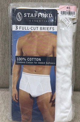 Stafford Essentials Men s 3 Full-Cut Briefs 100% Cotton Size 40 White NOS