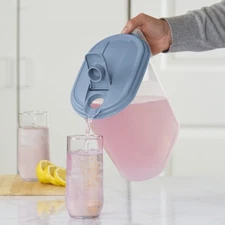 Sterilite 1 Gallon Pitcher,Clear Plastic,Flip-top Spout,Spill-Proof,Light Blue