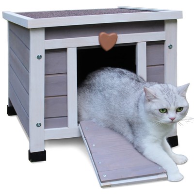 Deblue Weatherproof Cat House for Outdoor Cats, Wooden Small Pet House Outsid...
