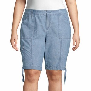 St. John's Bay Women's Plus Mid Rise Bermuda Shorts Size 24W Med Wash Cargo | eBay