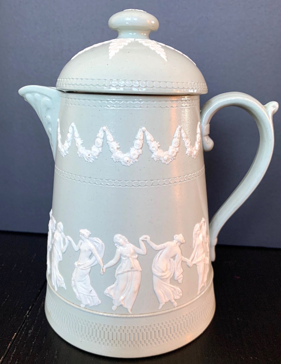 Antique Copeland Late Spode Art Nouveau Sage Green Hot Water Pot Dancing  Hours