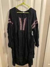 NWT Old Navy XL Dress Tall Black  Peasant Style Lined Long Sleeve Embroidered