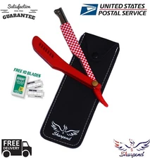 Plastic Handle Straight Edge Barber Hair Shaving Razor Folding Knife +10 Blades 