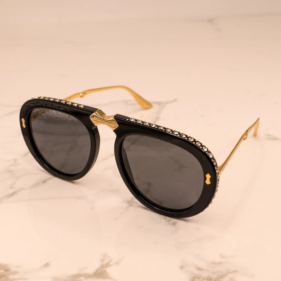 New Gucci GG0307S Black Crystal Studded Gray Lenses Foldable Sunglasses - Image 2 of 4