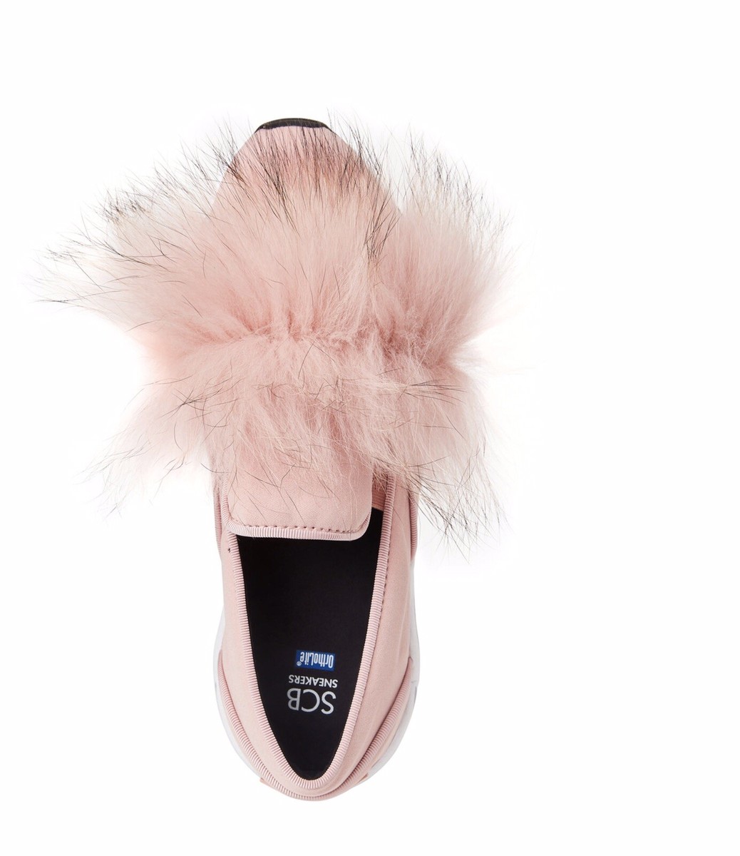 Suecomma Bonnie Pink Eco Fur Pom Slip On Sneakers Ortholite
