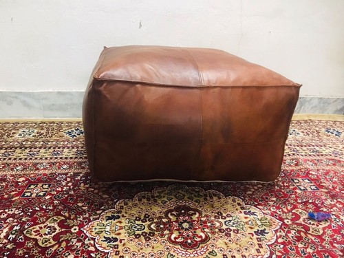 Leather Pouffe Footstool Ottoman Stool Moroccan Pouf Handmade Brown Storage New - Picture 3 of 13