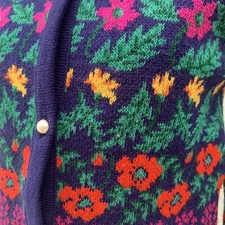 Vintage 1980s 90s Girls Floral Acrylic Cardigan Sweater 6T
