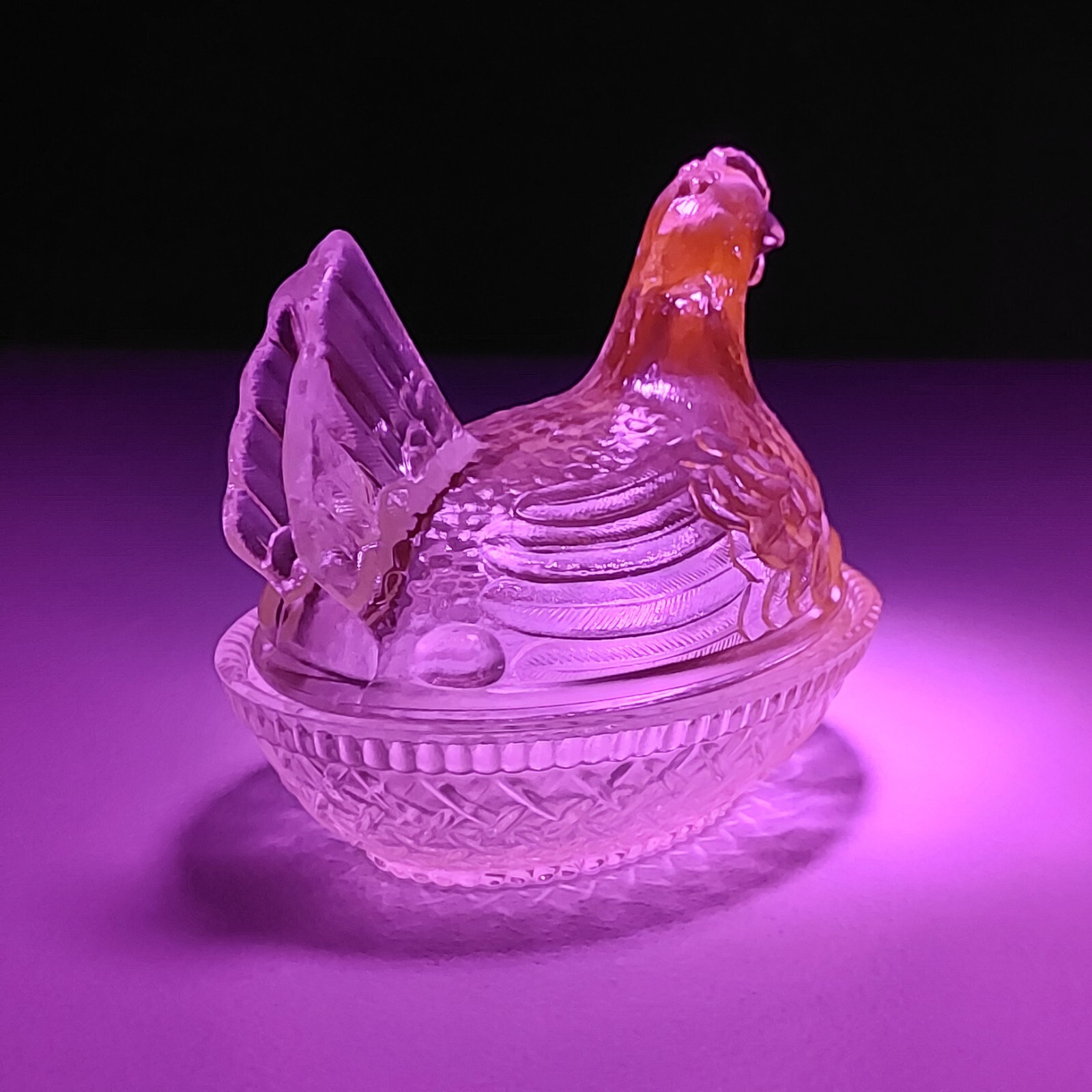 BLUE VASELINE GLASS URANIUM GLASS HEN CHICKEN CANDY DISH, Depression