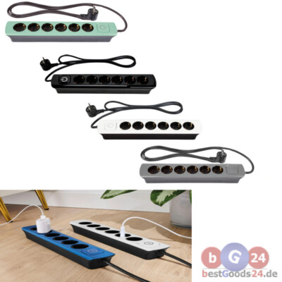 Steckdosenleiste 6-fach Flachstecker Mehrfachsteckdose mit Schalter Max. 3680 W.