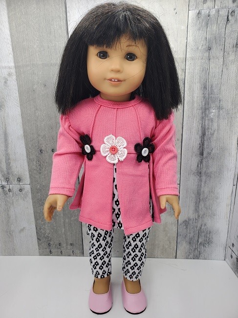 Pant Outfit, Tunic Daisy Top & Matching Leggings, Slip-On Shoes for 18" Dolls