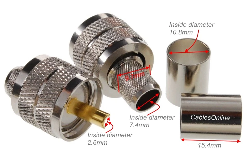 10-Pack, UHF PL-259 Male Crimp Type RF Connectors for RG8/RG213/LMR400 Coax Wire - Image 3 of 3