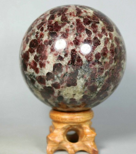 1.12lb Natural Almandine Wine Red Garnet Crystal Sphere Ball w/Rosewood Stand - Picture 6 of 11