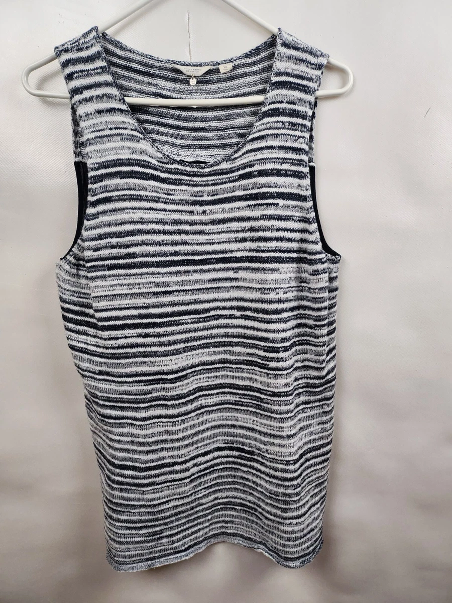 Lucky Brand Womens Tank Top Size XL Black White Striped Mixed Material BOHO