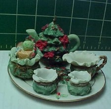 Miniature 8 piece Christmas tree tea set