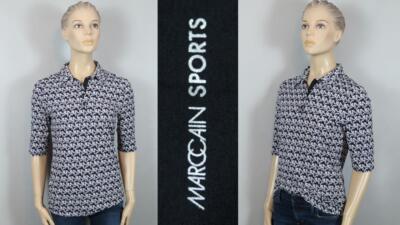 MARC CAIN Sport Signature Monogram Logo Stretch Polo Blouse Top Shirt 3