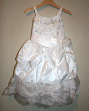 Toddler Girls White Fancy Chistening Bridal Flower GIrl White Silver Dress 3T