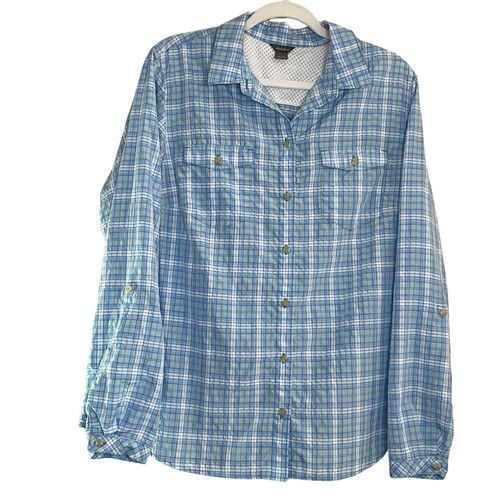 Eddie Bauer Women’s XL Blue Plaid Button Up Roll Tab Sleeve Hiking