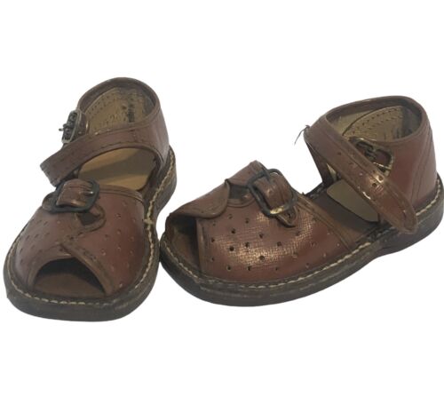 Antique Toddler Boy Leather Sandals from 1946 Excellent Well Preserved Condition - Picture 1 of 11