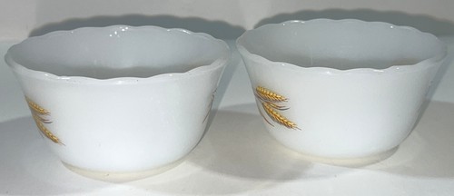 Vintage Fire King Golden Wheat 424 Milchglas 6 Unzen Pudding Auflaufförmchen Tasse Schüssel Set 2 - Bild 4 von 8