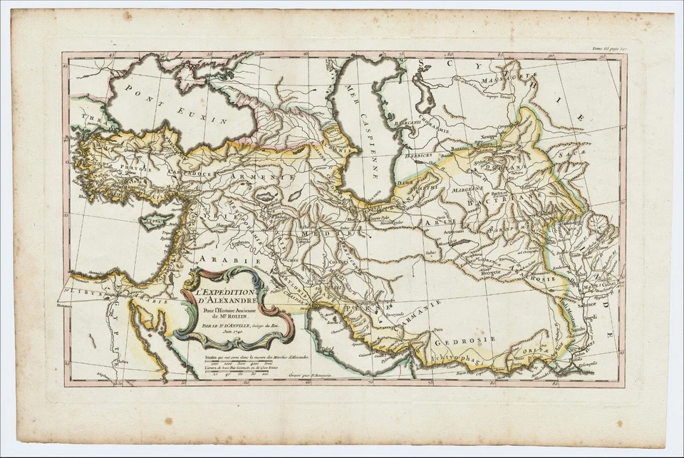 Mapa "L'Expédition d'Alexandre" (Alejandro Magno/Oriente Medio) D'Anville, 1740 Foto 2 de 4
