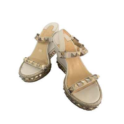 Christian Louboutin Sandals Wedge Heels Studded White Size 36 