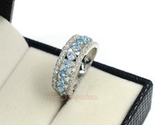 Natural Swiss Blue Topaz Gemstone 925 Sterling Silver Half Eternity Bridal Ring