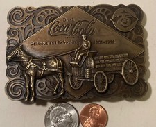 Vintage 1975 Metal Belt Buckle, Brass, Coca Cola, Coke, Soda Pop, Horse, Nice