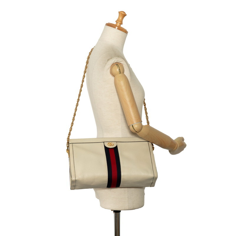 GUCCI Ophidia GG Medium Chain Shoulder Bag 503876 White Calf  
