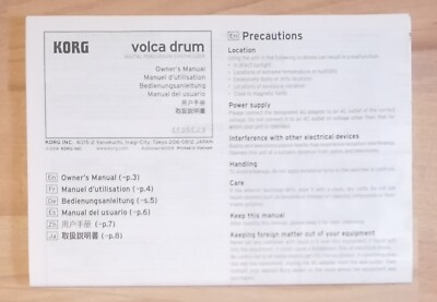 Korg Volca Drum Bedienungsanleitung, sehr gut erhalten