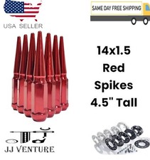 32 PCS CHEVY FORD HUMMER GMC 14X1.5 THREAD RED SPIKE LUG NUTS 4.5" TALL+KEY