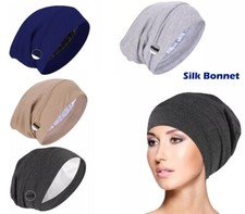 WLLHYF Silk Bonnet Sleep Cap Soft Hair Wrap Cover Satin Lined Beanie Adjustable