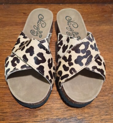 Naughty Monkey Leopard Hair Slide Sandals Size