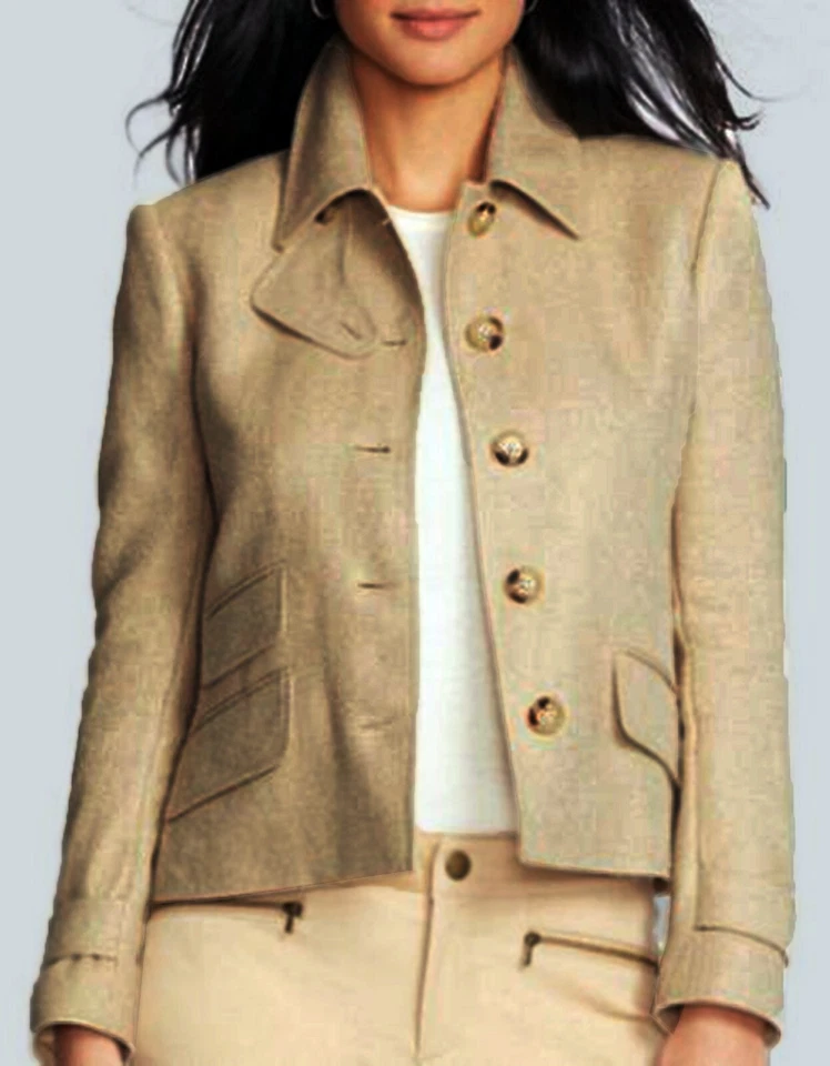 NEU RALPH LAUREN Damen Beige Seide Leinen Vier-Knopf Blazer Jacke $315 - Bild 1 von 4