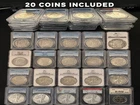 20 Certified Silver Coins Morgan Dollars Peace Eagles PCGS NGC Lot MS63-MS70