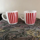 Vintage Hazel Atlas Red Candy Stripe Coffee Mugs (2)